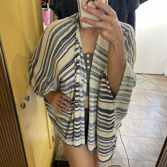 Chaser Linen Kimono One Size Blue White Flowy Boho‎ - Picture 1 of 16